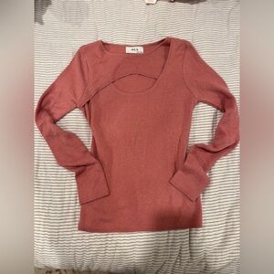 ola made in korea women’s street wear pink long sleeve top with cutout detail